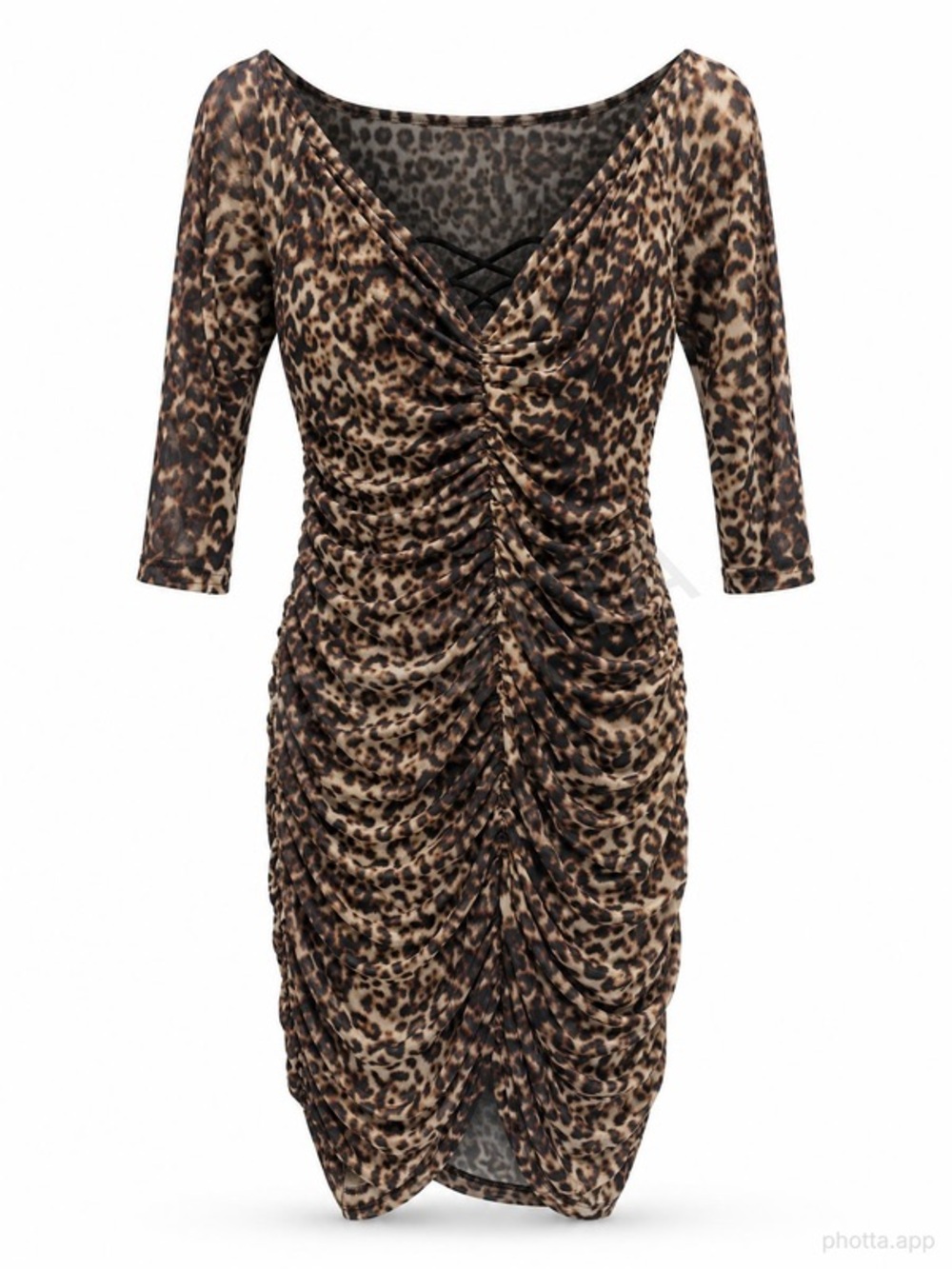 City Chic Brown Leopard Ruched V-Neck Midi Dress